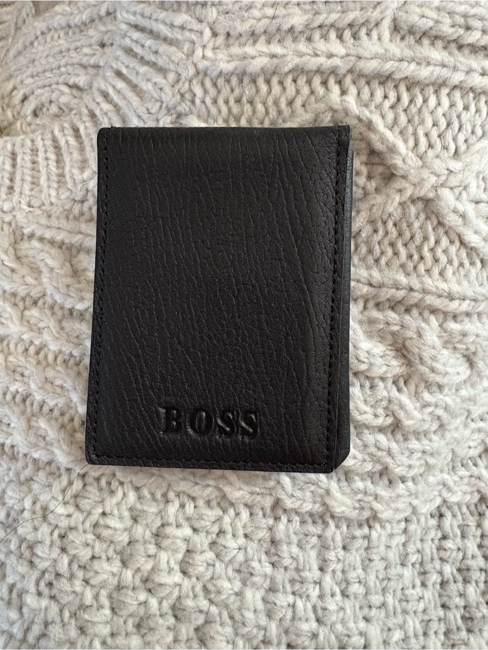 Boss Black Leather Money Clip Card Holder